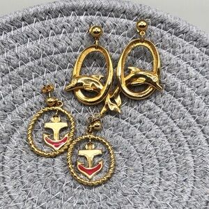 Bundle 2 vintage Avon Earrings Anchor Dolphin Nautical Sea Ocean Beach.